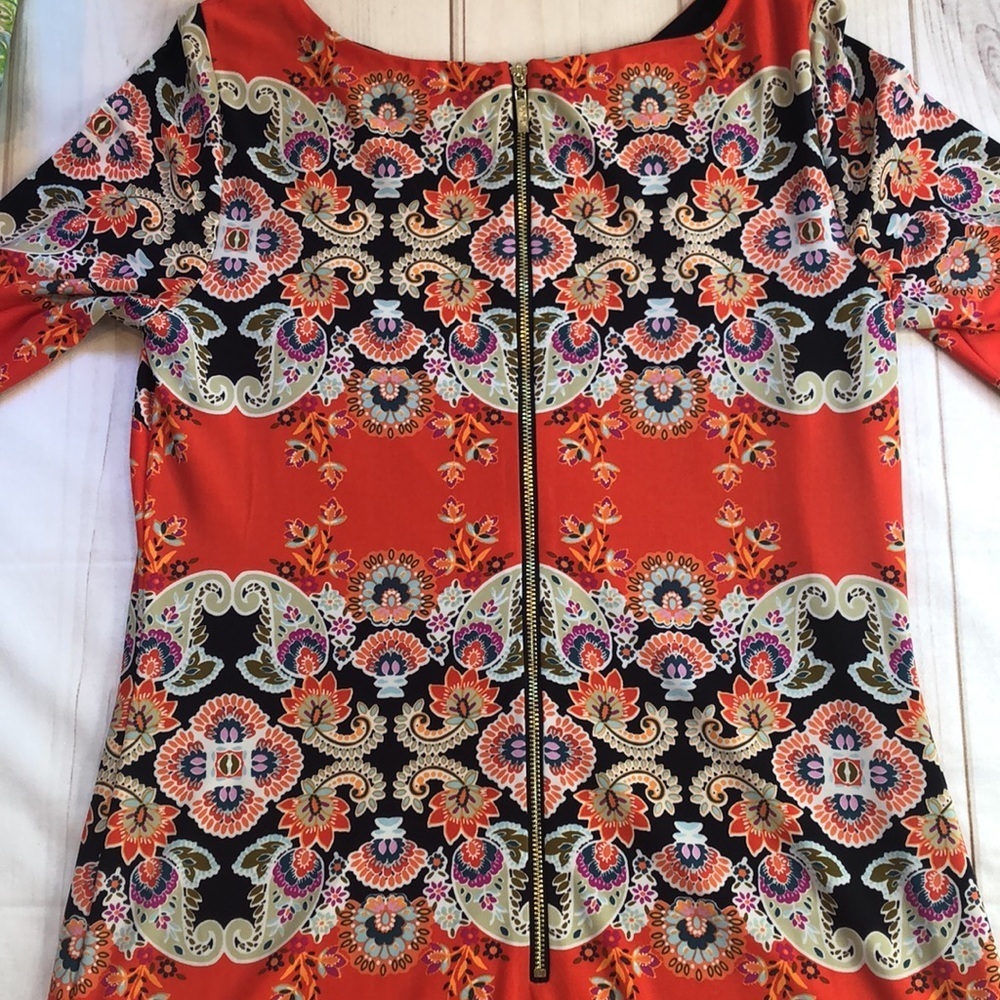 ELIZA J Floral Print Short Sleeve Dress Bateau Neckline Zip Back Women’s 8 NWOT - Picture 8 of 16